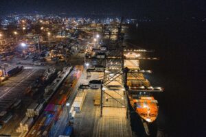 Container terminal at night